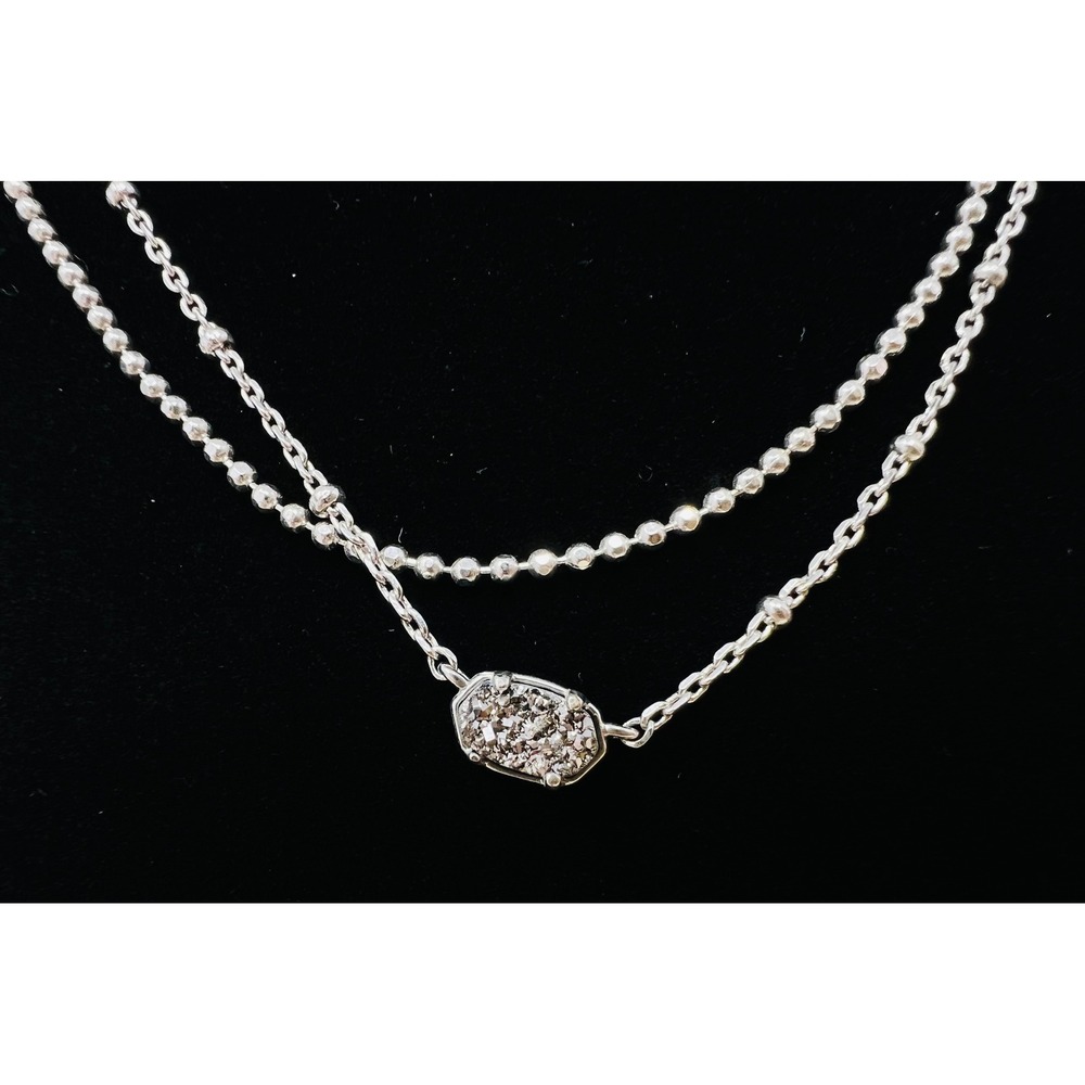 Kendra Scott Elisa Double Strand Necklace Rhodium Silver Black Drusy Layered